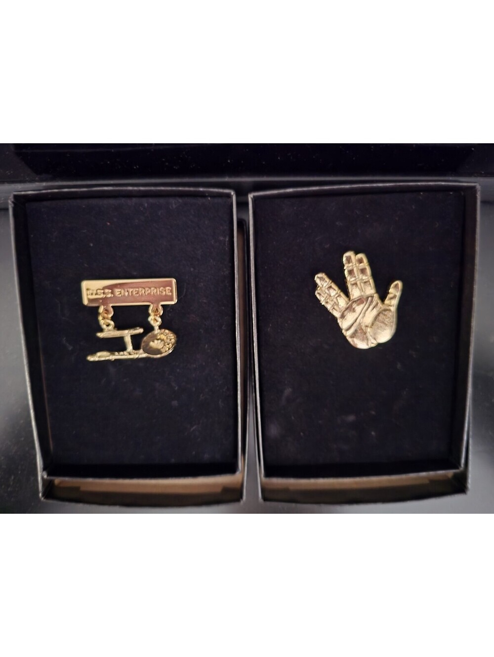 Vtg USS Enterprise & Live Long & Prosper Hand Symbol Pin 1990s Lot Of 2 Pins